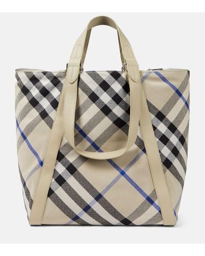 Burberry Tote Large en jacquard a cuadros - Metálico
