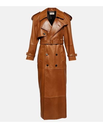 Saint Laurent Double-breasted Leather Trench Coat - Brown