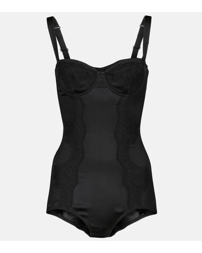 Crepe-trimmed quilted satin thong bodysuit