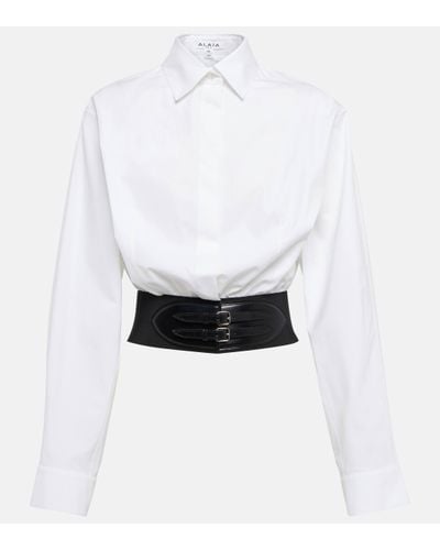 Alaïa Belted Cotton Poplin Shirt - White