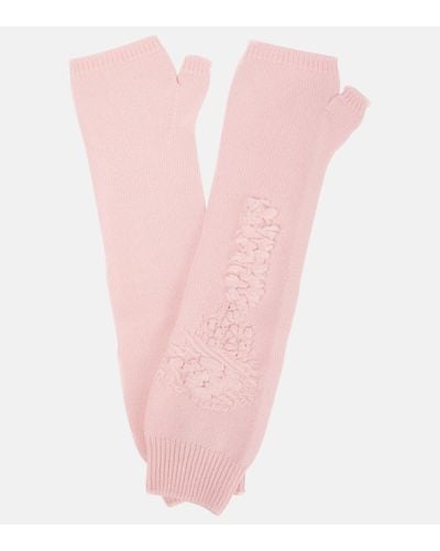 Barrie Embroidered Fingerless Cashmere Gloves - Pink