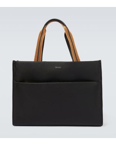 Zegna Leather Tote Bag - Black