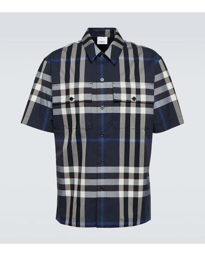 Burberry Camisa en mezcla de algodon a cuadros - Azul