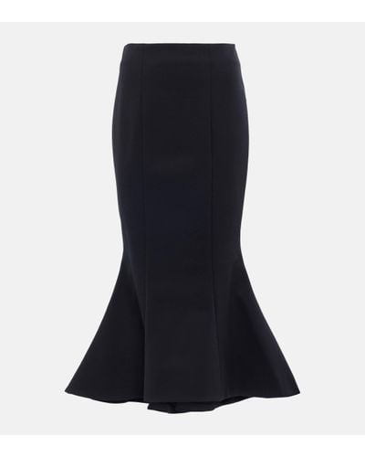 Balmain High-rise Flared Cotton-blend Midi Skirt - Black