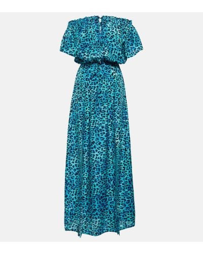 Anna Kosturova Leopard-print Silk Maxi Dress - Blue