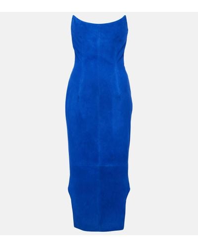 Givenchy Asymmetric Suede Bustier Dress - Blue