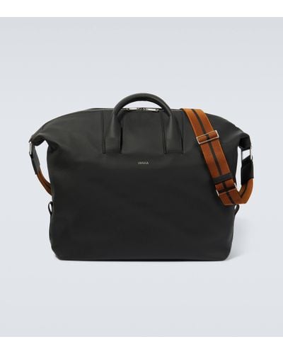 Zegna Raglan Leather Travel Bag - Black