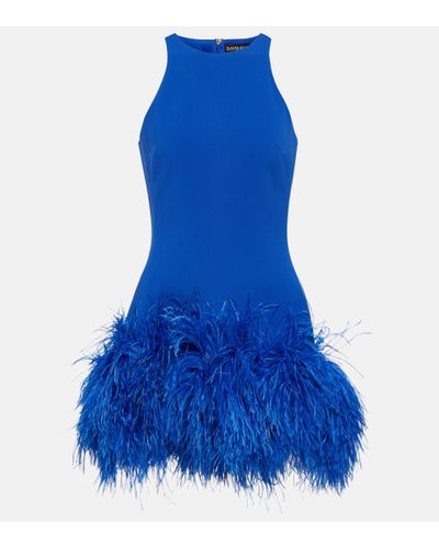 David Koma Feather-trimmed Crepe Minidress - Blue