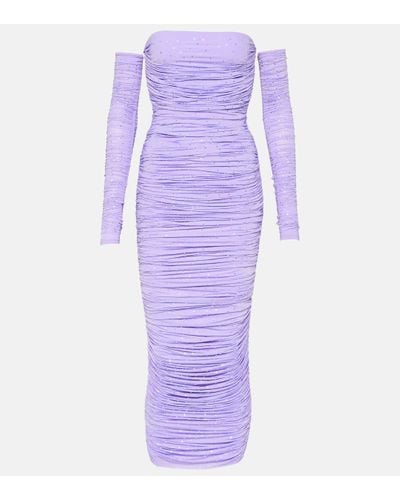 Alex Perry Crystal-embellished Ruched Jersey Gown - Purple