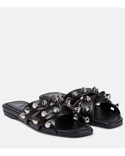 Christian Louboutin Miss Spike Club Embellished Leather Slides - Black