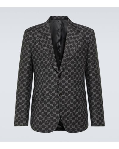 Gucci Blazer GG en flanelle de laine - Noir