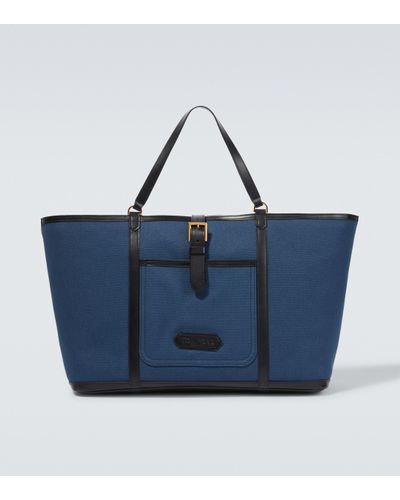 Tom Ford East West Canvas Tote Bag - Blue
