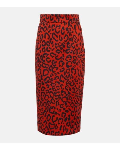 Dolce & Gabbana Warp-knit Jersey Skirt With Leopard Print - Red