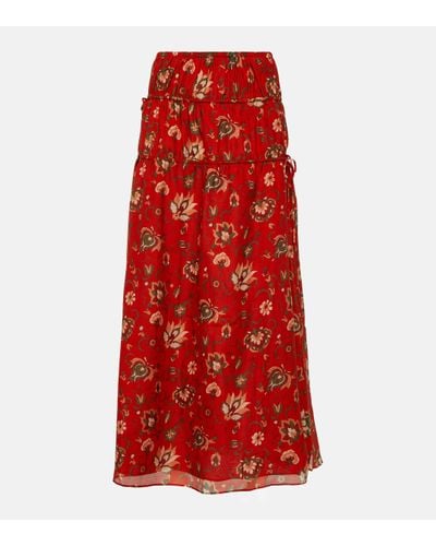 Sir. The Label Reyes Printed Cotton And Silk Maxi Skirt - Red