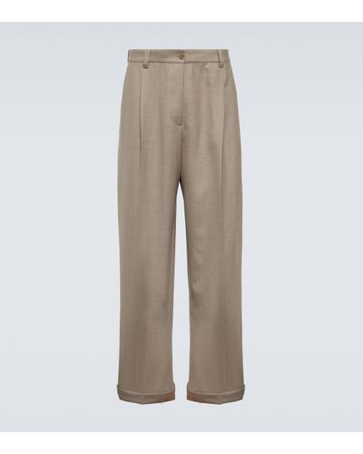 Miu Miu Wool Gabardine Wide-leg Trousers - Natural