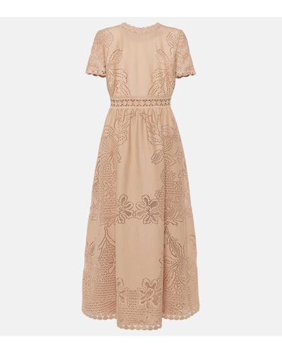 Valentino Broderie Anglaise Cotton-blend Midi Dress - Natural