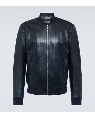 Dolce & Gabbana Leather Bomber Jacket - Blue