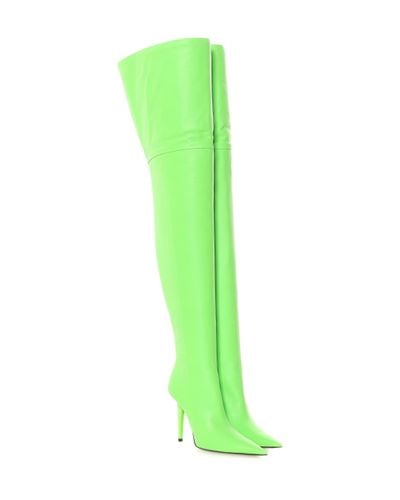 Balenciaga Overknee-Stiefel Knife Shark aus Leder - Grün