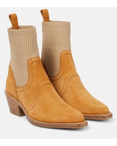 Chloé Nellie Suede Ankle Boots - Natural
