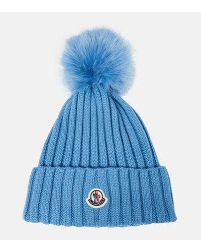 Moncler Ribbed-knit Wool Beanie - Blue