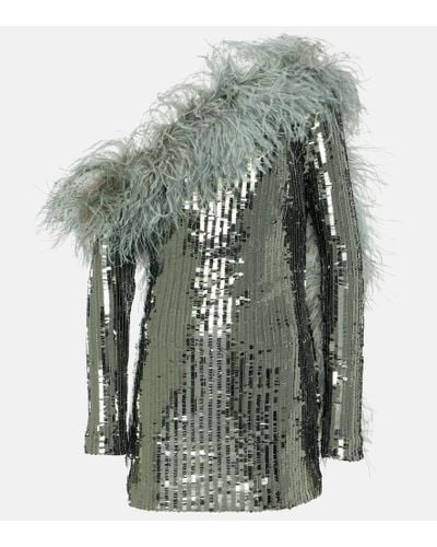‎Taller Marmo Mini Garbo Sequined Feather-trimmed Minidress - Metallic