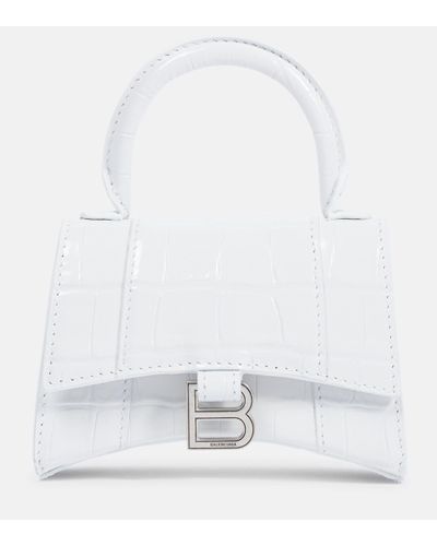 Balenciaga Sac a bandouliere Hourglass Mini en cuir embosse - Blanc