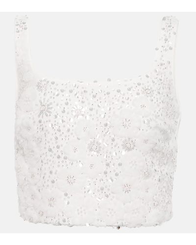 Self-Portrait Embellished Crop Top - White