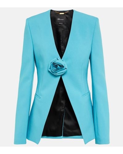 Blumarine Rose-embellished Collarless Blazer - Blue