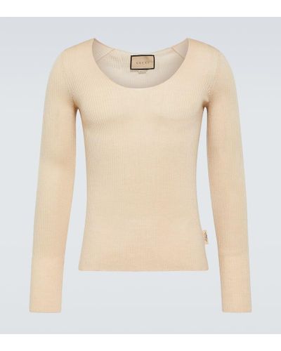 Gucci Ribbed-knit Wool Sweater - Natural