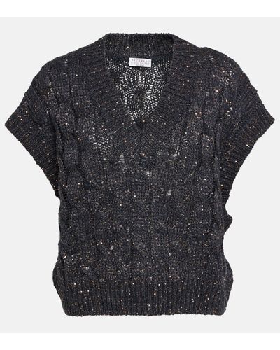 Brunello Cucinelli Sequined Cable-knit Sweater - Black