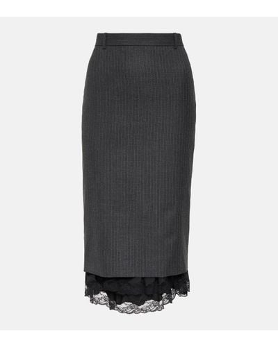 Balenciaga Lingerie Pinstripe Wool Midi Skirt - Grey
