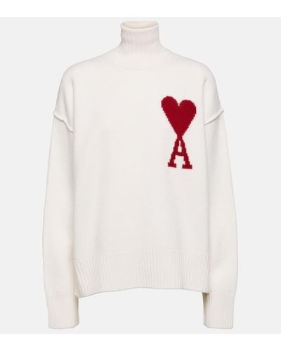 Ami Paris Ami De Cour Wool Turtleneck Sweater - White