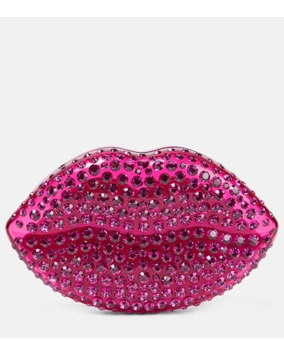 Aquazzura Kiss Me Crystal-embellished Clutch - Pink