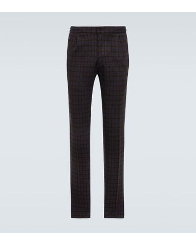 Kiton Pantalones chinos de lana a cuadros - Negro