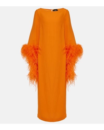 ‎Taller Marmo Del Lago Feather-trimmed Midi Dress - Orange