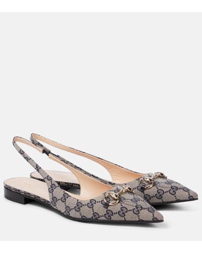 Gucci Horsebit GG Canvas Slingback Flats - Metallic