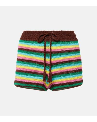 Anna Kosturova Striped Crochet Cotton Shorts - Green