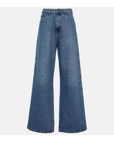 Miu Miu Jeans a gamba larga e vita alta - Blu