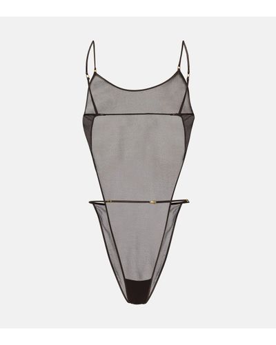 Saint Laurent Silk-blend Georgette Bodysuit - Grey