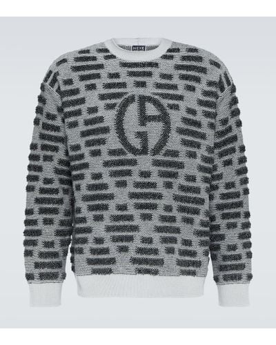 Giorgio Armani Logo Intarsia Virgin Wool Sweater - Gray
