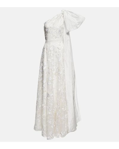 Erdem One-shoulder Poplin-trimmed Embroidered Organza Gown - White