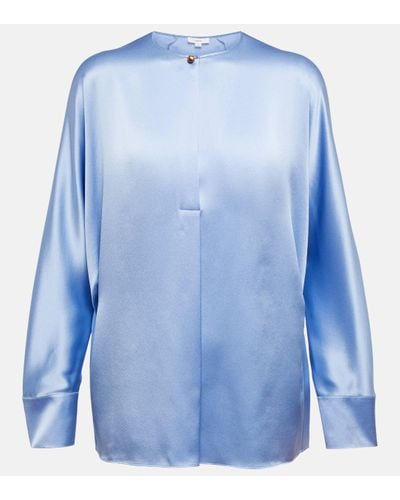 Vince V-neck Silk Blouse - Blue