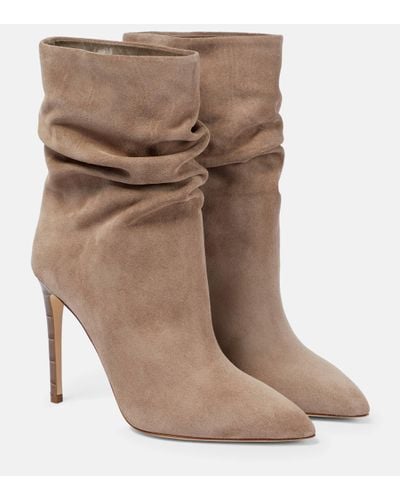 Paris Texas Slouchy Suede Ankle Boots - Brown