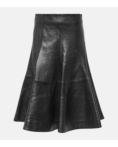 Khaite The Lennox Leather Midi Skirt - Black