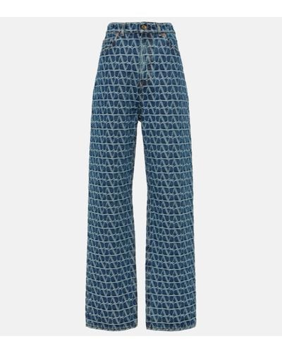 Valentino Toile Iconographe Wide-leg Jeans - Blue