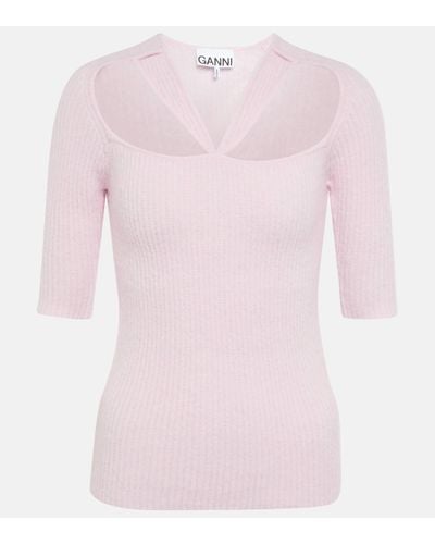 Ganni Cutout Wool-blend Top - Pink