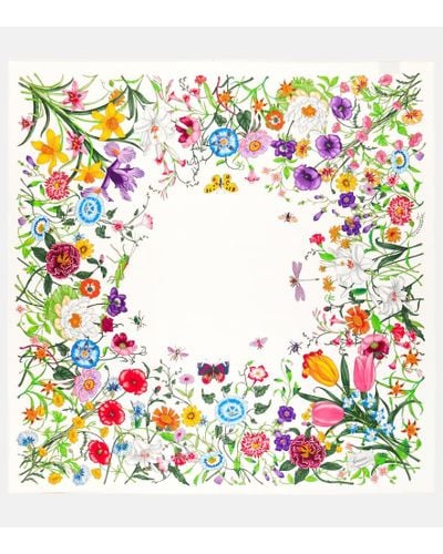 Gucci Petit Fly Flora Floral-print Silk Scarf - White