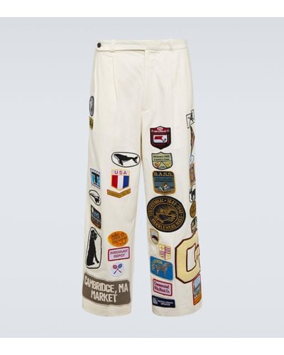 Bode Cambridge Patch-applique Cotton Canvas Wide-leg Trousers - Natural