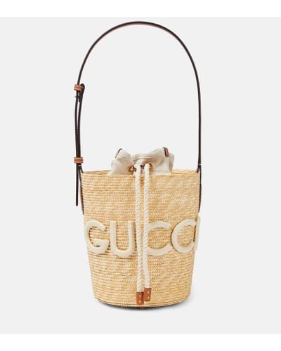 Gucci Summer Small Leather-trimmed Bucket Bag - Natural