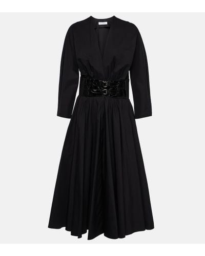 Alaïa Leather-trimmed Cotton Midi Dress - Black